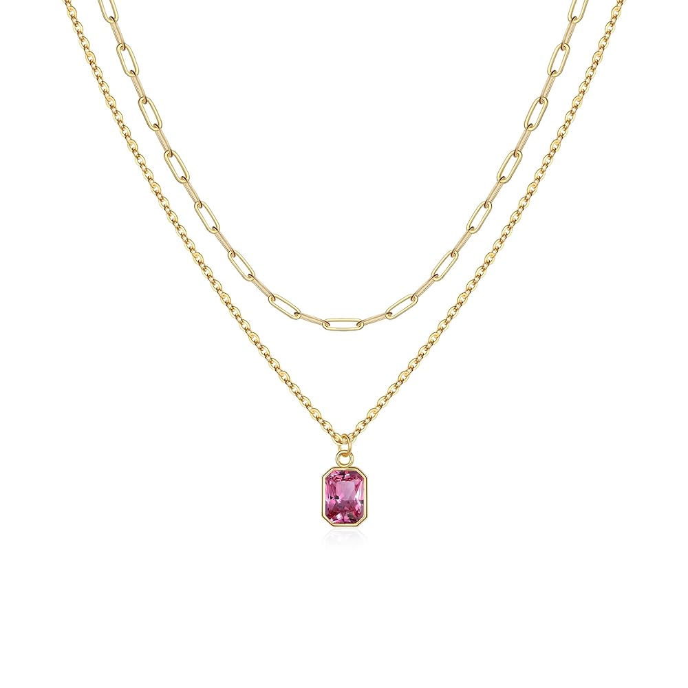 アクセサリー Octi Layered  Pendant Necklace Birthstone Necklace for Women, Pink Necklaces for Women